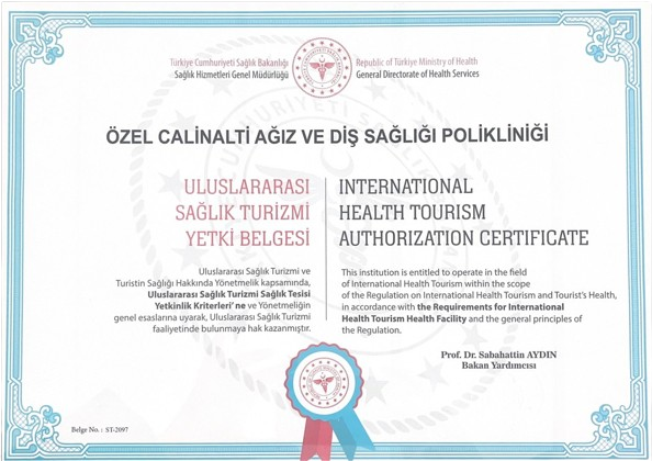 International Health Tourism Authorization Certificate · Özel Çalınaltı